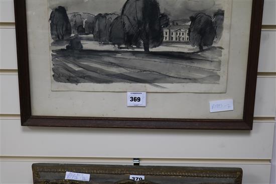 Robin Darwin, ink and wash, view of country house, signed and dated, 28cm x 37cm